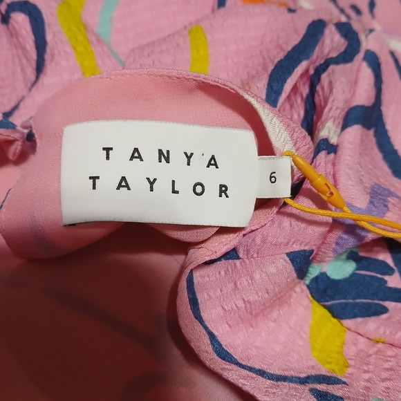 Tanya Taylor Pink Floral Print Wrap Jumpsuit Cropped Sleeve Tie Waist Size 6 - Picture 7 of 14